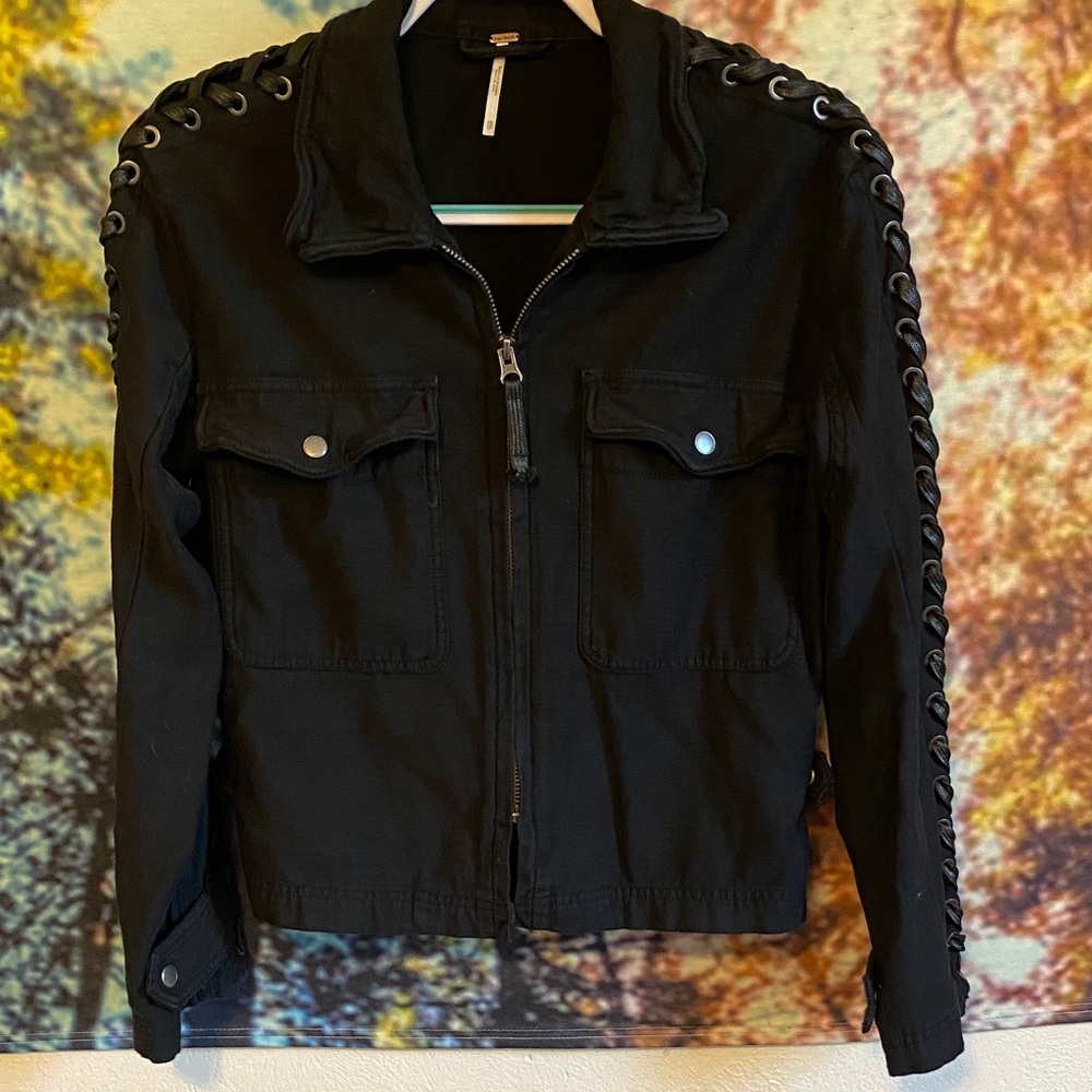 EUC Free People Black Utility Jacket with Lace-Up arms